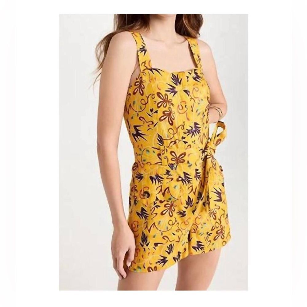 ALC Gilmour Print Linen Belted Romper yellow 6 NWT‎